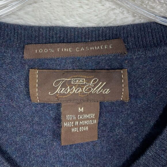 Tasso Elba Navy Blue Sweater Mens M Fine Cashmere V Neck Preppy Academia - Picture 3 of 6